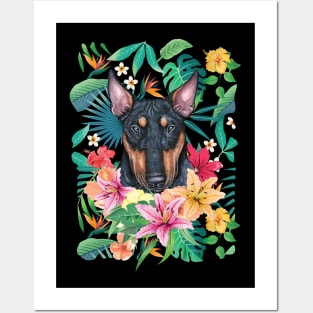 Tropical Black and Tan Bull Terrier Posters and Art